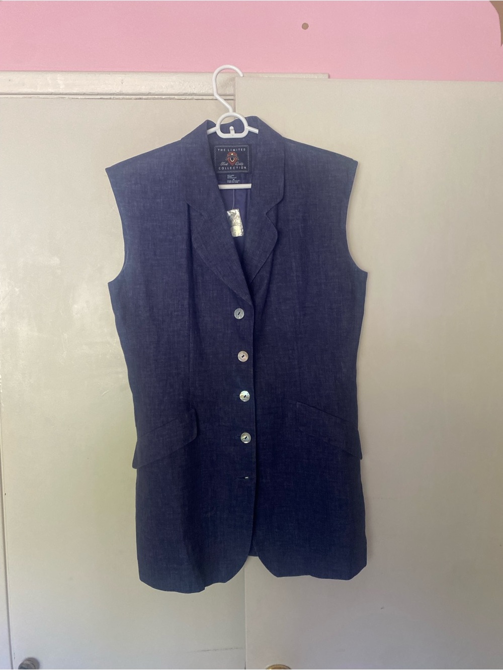 The Limited Collection Sleeveless Navy Button-Front Long Vest size M